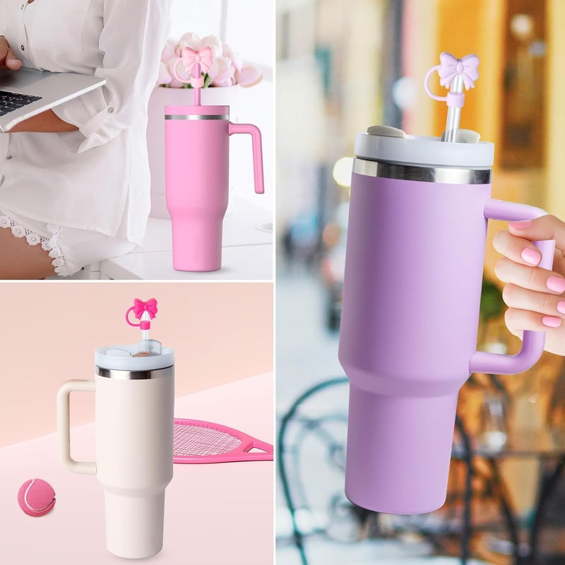 linmaya 6PCS Bow Straw Toppers, Cute Straws Covers for Stanley 30&40 Oz Tumbler with Handle, 10mm Dust-Proof Drinking Straw Dispensers Straw Topper Cap for Girls Kids (Pink Bow) - Image 5